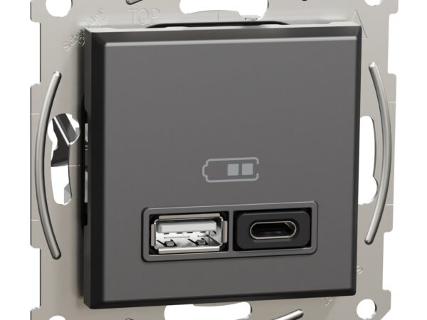 Schneider Electric Asfora dvostruki USB punjač, tip A + C, 45 W, bez okvira, crna