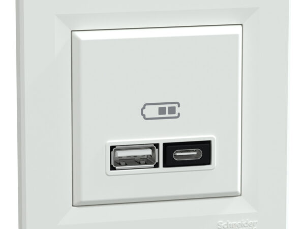 Schneider Electric Asfora dvostruki USB punjač tip A + C, 45 W, s okvirom, bijeli