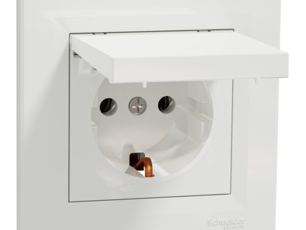 Schneider Electric Asfora utičnica sa bočnim uzemljenjem i poklopcem,16A, bijela