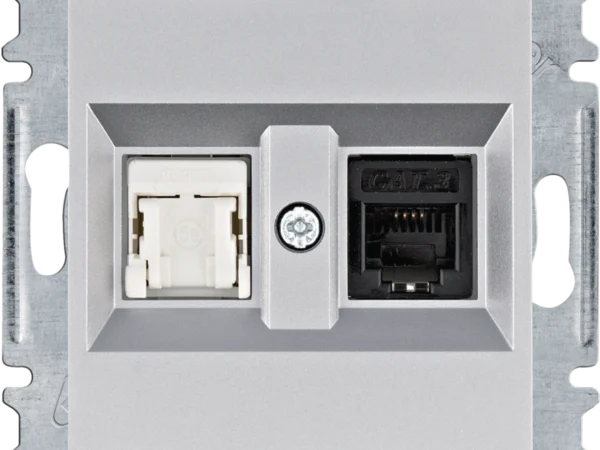 Hager Utičnica telefon/računar, 1xRJ11 Cat.3/1xRJ45 Cat.5e UTP, srebrna