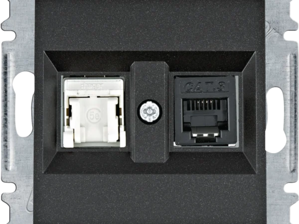 Hager Utičnica telefon/računar, 1xRJ11 Cat.3/1xRJ45 Cat.5e UTP, crna
